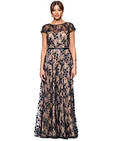 Xscape Women's Boat-Neck Cap-Sleeve 3D-Rosette Gown