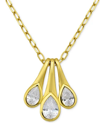 Giani Bernini Cubic Zirconia Pear Trio Pendant Necklace, 16" + 2" extender, Exclusively at Macy's