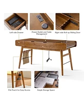 Mid-century Modern Morris 60" Desk with Height Adjustable Desktop and Cable Management