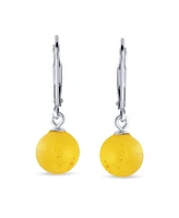Bling Jewelry Set of 2 Round Honey Cognac Lemon Yellow Amber Drop Ball Earrings Silver