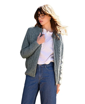 Celtic & Co. Women's Wool Zip Cardigan with Cable Knit