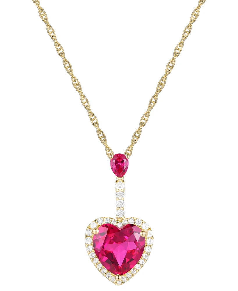 Lab Grown Ruby (3-3/8 ct. t.w.) & Lab Grown White Sapphire (1/3 ct. t.w.) Heart Pendant Necklace in 14k Gold Over Sterling Silver, 18"
