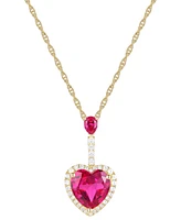 Lab Grown Ruby (3-3/8 ct. t.w.) & Lab Grown White Sapphire (1/3 ct. t.w.) Heart Pendant Necklace in 14k Gold Over Sterling Silver, 18"