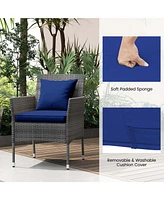 3 Pcs Patio Furniture Set witn Cushioned Chairs & Tempered Glass Coffee Table
