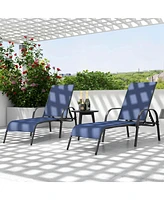 2 Pcs Patio Lounge Chair Chaise Adjustable Reclining Armrest