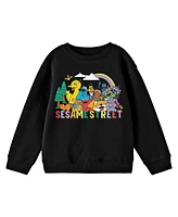 Sesame Street Boys Outdoor Character Group Art Crew Neck Long Sleeve Youth Black Sweatshirt-xl