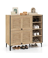 Shoe Storage Cabinet with Flip-Up Doors – Clear Panels and Adjustable Tiers for Versatile Organization