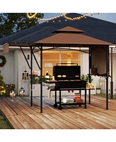 Grill Gazebo with Dual Side Awnings and 2 Shelves Adjustable Shadow