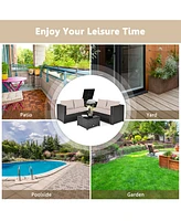 4PCS Outdoor Patio Rattan Furniture Set Cushioned Loveseat Storage Table