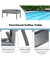 4 Pcs Outdoor Rattan Furniture Set Patio Conversation Sofa Set