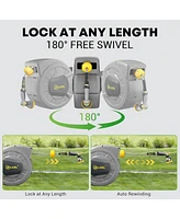 Silvel Retractable Garden Hose Reel, 1/2 x 110 ft Wall Mounted with 10 Pattern Nozzle, Any Length Lock, Slow Return System, 180&#