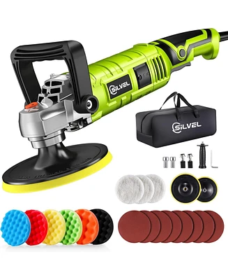 Silvel Buffer Polisher, 1600W 7 Inch/6 Inch Polisher for Car Detailing, Wax Machine, Variable Speed, with 6 Foam Pads, 3 Wool Packaging Bag, f