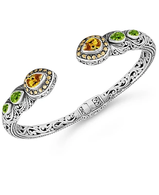 Devata Citrine, Peridot & Bali Ubud Cuff Bracelet in Sterling Silver and 18K Gold