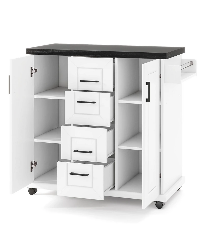 Rolling Kitchen Island Cart on Wheels with Storage Cabinets