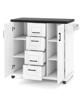 Rolling Kitchen Island Cart on Wheels with Storage Cabinets