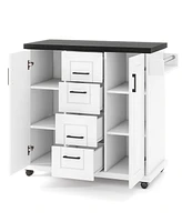 Rolling Kitchen Island Cart on Wheels with Storage Cabinets