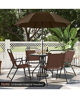 6 Pieces Patio Dining Set Folding Chairs Glass Table Tilt Umbrella for Garden