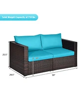 Gymax 4PCS Rattan Corner Sofa Set Patio Outdoor Furniture Set w/ Cushions