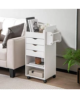 Utility Trolley with Open Shelves and 3 Drawers – Rolling Cart for Kitchen, Office, or Bathroom Organization
