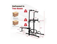 Power Tower Pull Up Bar Stand with Adjustable Heights and Bench