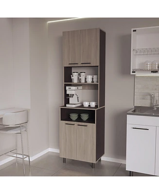 Bullhead City Kitchen Pantry with Open Storage and 4 Doors, White Oak and Wengue