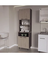 Bullhead City Kitchen Pantry with Open Storage and 4 Doors, White Oak and Wengue