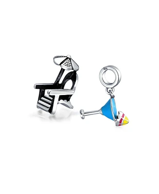 Bling Jewelry Set of 2 Tropical Umbrella Drink Glass Dangle Charm Bead Enamel Oxidized Silver