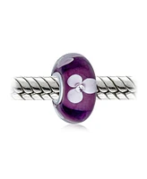 Bling Jewelry Set of 4 White Purple Flower Murano Glass Spacer Charm Bead Sterling Silver Core