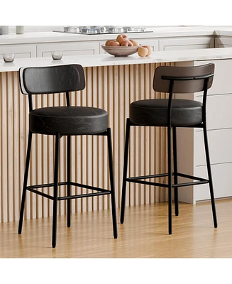 Dyhome 24 inches Bar Stools Set of 2, Counter Height with Leather Pad Wood Back, Upholstered Barstools for Kitchen Island, Cafe