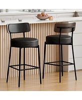 Dyhome 24 inches Bar Stools Set of 2, Counter Height with Leather Pad Wood Back, Upholstered Barstools for Kitchen Island, Cafe