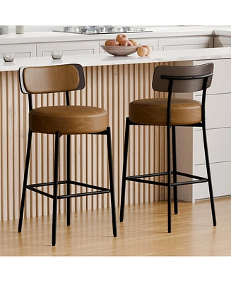 Dyhome 24 inches Bar Stools Set of 2, Counter Height with Leather Pad Wood Back, Upholstered Barstools for Kitchen Island, Cafe