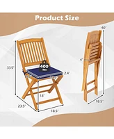 Outdoor Folding Chairs Set of 4 Acacia Wood High-Back Chair with Seat Cushions