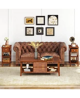 3-Tier Narrow End Table Set of 2 – With Drawer and Storage Shelves for Bedroom or Living Room Organization