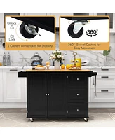 Kitchen Island Trolley Cart with Drop-Leaf Tabletop and Storage Cabinet – Space-Saving Rolling Cart for Cooking Prep