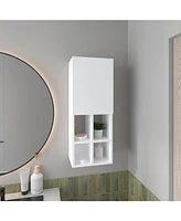 Wall-Mounted Bathroom Cabinet with Door and 4 Open Shelves, White Finish
