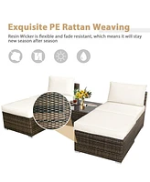 5PCS Patio Rattan Wicker Furniture Set Armless Sofa Ottoman Cushioned Garden