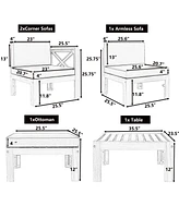 Mondawe Outdoor Wood 5-Piece Sectional Sofa Seating Group Set with Cushions
