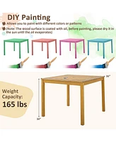 Gymax 5 Pcs Patio Dining Set Acacia Wood Table w/ 1.9'' Umbrella Hole Cushioned Chairs