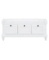 Classic Storage Bench with Cushioned Seat and Three Drawers for Entryway and Living Room (White)