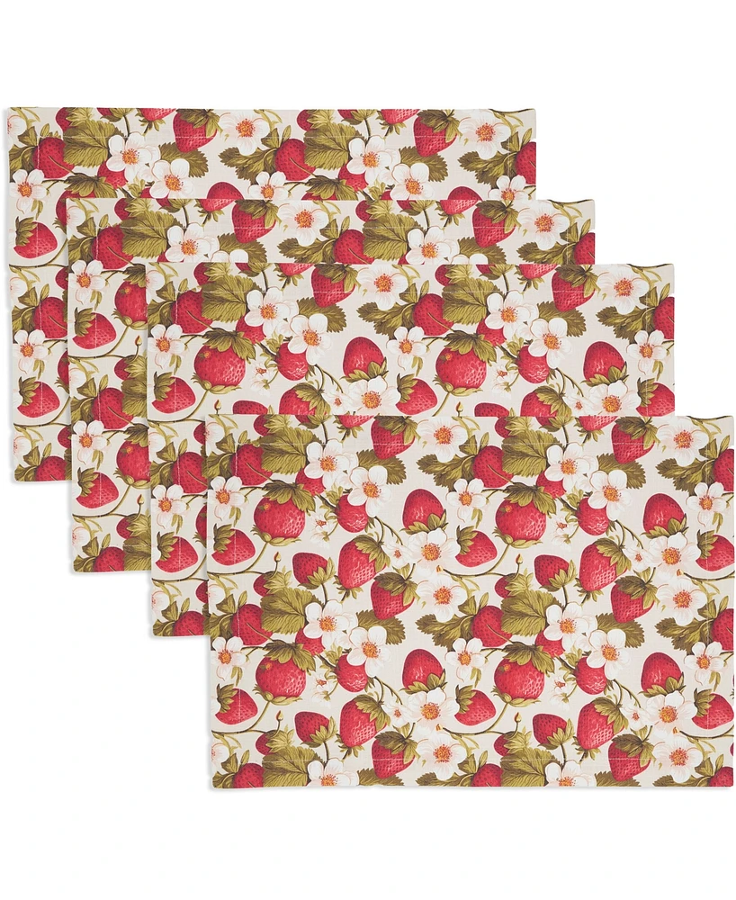 Saro Lifestyle Breezy Juicy Strawberry Cotton Placemats, 14" x 20", Set of 4