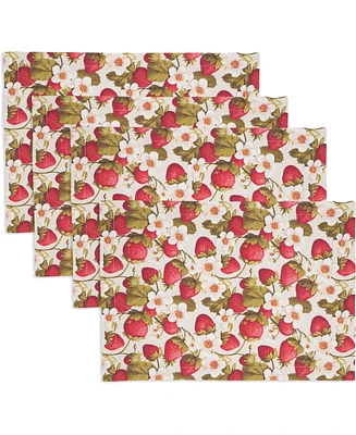 Saro Lifestyle Breezy Juicy Strawberry Cotton Placemats, 14" x 20", Set of 4