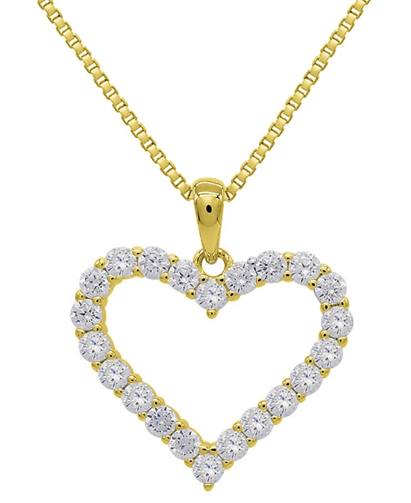 Lab Grown White Sapphire Open Heart 18" Pendant Necklace (1-1/3 ct. t.w.) in 14k Gold-Plated Sterling Silver