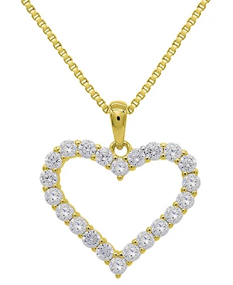 Lab Grown White Sapphire Open Heart 18" Pendant Necklace (1-1/3 ct. t.w.) in 14k Gold-Plated Sterling Silver