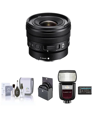 Sony E 10-20mm f/4 Pz G Lens for Sony E, Bundle with Flashpoint Zoom Li-on Iii R2 Ttl Speedlight Flash, 62mm Filter Kit, Cleaning Kit
