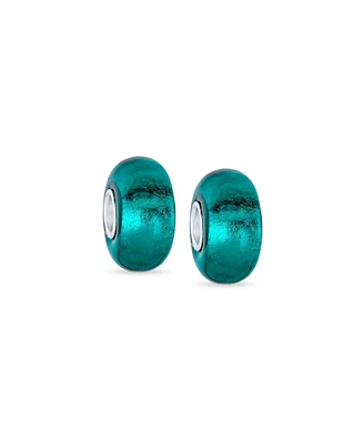 Bling Jewelry Set of 2 Translucent Solid Teal Blue Green Glass Charm Bead Sterling Silver Core