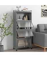 5-Tier Kitchen Baker's Rack with Flip-Up Pc Doors – Microwave Stand with Storage Shelves & Cabinet