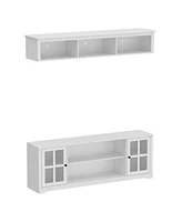 Tv stand with top cabinets, entertainment center with tempered glass doors, wooden media console