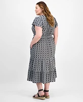 Style & Co Plus Printed V-Neck Short-Sleeve Dress, Exclusively at Macy's