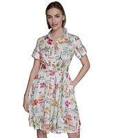Karl Lagerfeld Paris Petite Short-Sleeve Multi-Print Shirtdress