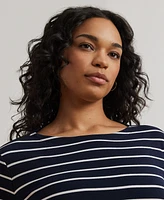 Lauren Ralph Plus Striped Cotton Boatneck T-Shirt